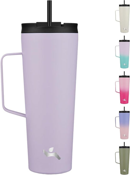 Insulated Tumbler with Handle and Straw, 26 OZ Travel Coffee Mug Stainless Steel Cup Metal Water Bottle,Taro
