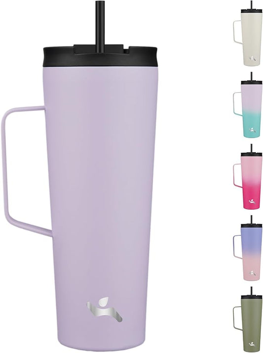 Insulated Tumbler with Handle and Straw, 26 OZ Travel Coffee Mug Stainless Steel Cup Metal Water Bottle,Taro