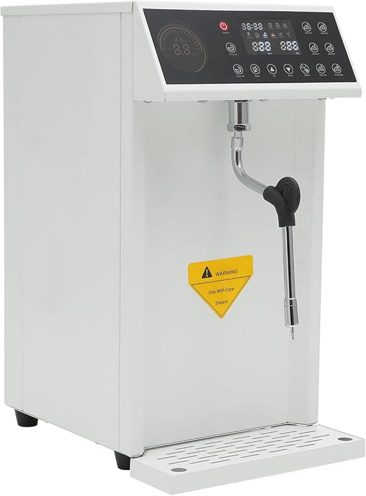 8L Commercial Milk Frother, 110V 1300W Electric Milk Steamer, Full-Automatic Steam Boiling Water Frothing Machine with 5 Adjustable Temperature, Milk Foam Maker for Coffee Tea Shop Hotel(White)
