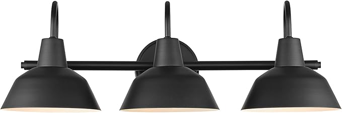 Globe Electric 65554 Barnyard 3-Light Vanity Light, Matte Black, White Interior Shades