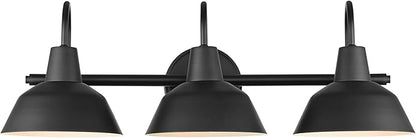 Globe Electric 65554 Barnyard 3-Light Vanity Light, Matte Black, White Interior Shades