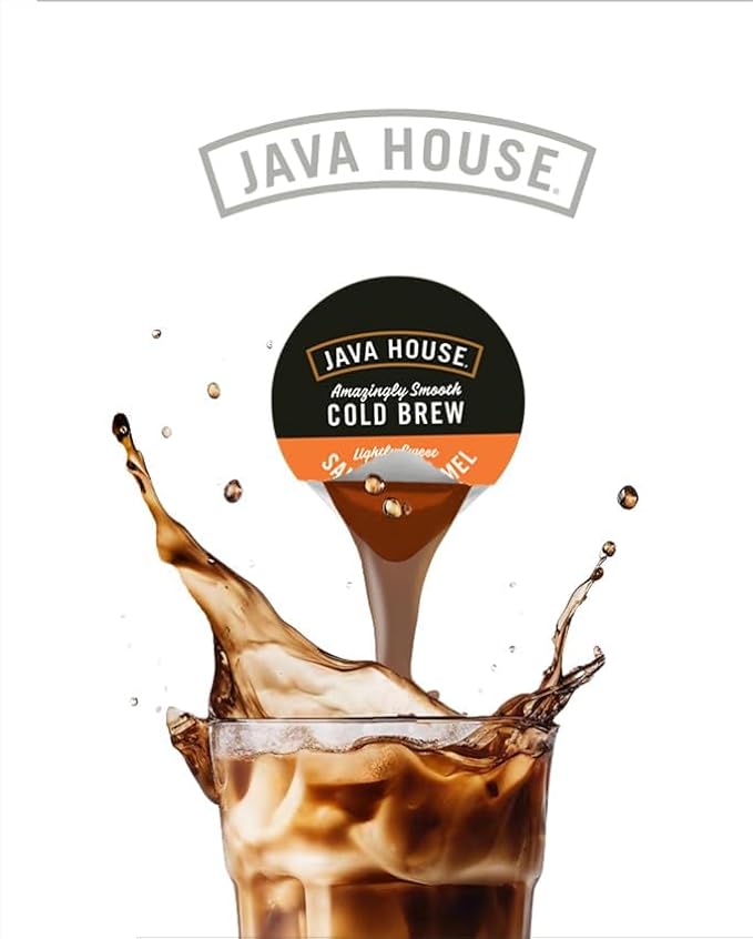 JAVA HOUSE Salted Caramel Lightly Sweet Cold Brew Coffee Pods, (48 Count) Peel and Pour Pods Hot or Iced