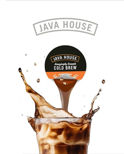 JAVA HOUSE Salted Caramel Lightly Sweet Cold Brew Coffee Pods, (48 Count) Peel and Pour Pods Hot or Iced