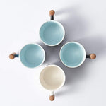 Load image into Gallery viewer, Ceramic Espresso Cups with Wooden Handle Espresso Shot Cups Ceramic Tea Cups Porcelain Demitasse Cups for Coffee or Tea, 3oz (blue&amp;green, 2)