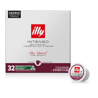 Illy Coffee K Cups - Pods For Keurig Machines – Intenso Dark Roast – Notes of Cocoa & Dried Fruit - Bold, Flavorful & Full-Bodied Flavor - No Preservatives – 32 Count