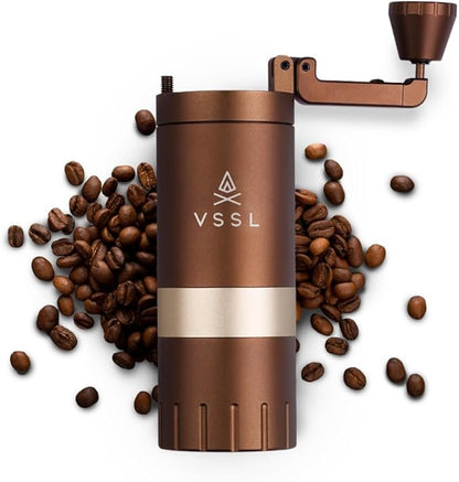 Java G25 Manual Coffee Grinder | Coffee for Camping | Bean Grinder | Travel Pour Over | Stainless Steel Conical Burr | ~ 25 Gram Capacity | Extendable Grind Handle | 50 Grind Settings | Bronze