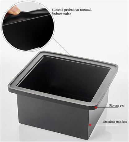 Espresso Coffee Knock Box, Large Coffee Coffee Grounds Knock Box Container Coffee Machine Accessories, Stainless Steel Coffee Bin Grind Knock Out Box with Removable Knock Bar and Non Slip Base