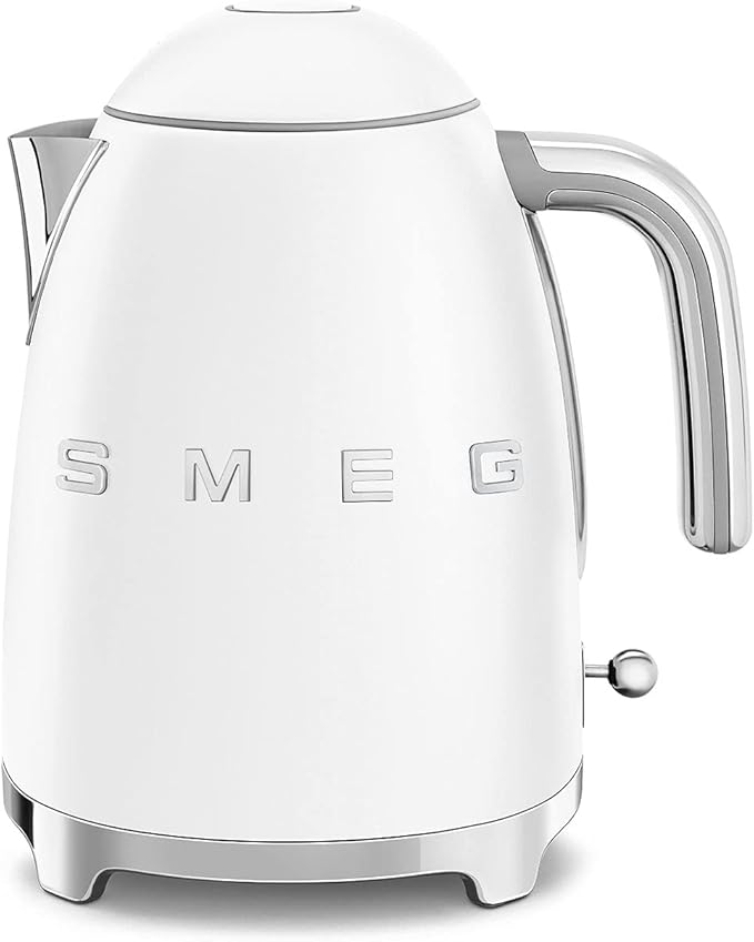 SMEG KLF03 7 Cup Electric Water Kettle, Retro-Style, Soft-Opening Lid, Auto Shut-Off, 360° Swivel Base – White