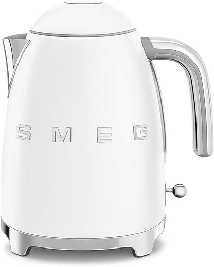 SMEG KLF03 7 Cup Electric Water Kettle, Retro-Style, Soft-Opening Lid, Auto Shut-Off, 360° Swivel Base – White