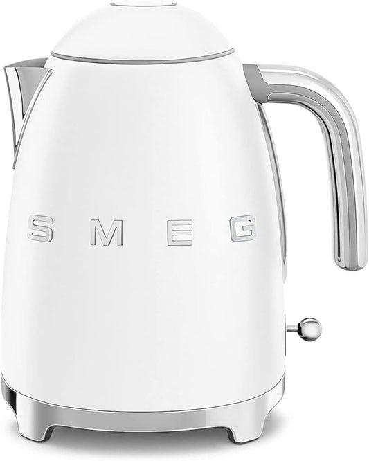 SMEG KLF03 7 Cup Electric Water Kettle, Retro-Style, Soft-Opening Lid, Auto Shut-Off, 360° Swivel Base – White