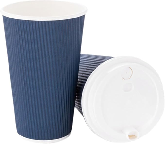 Restaurantware 16 Ounce Ripple Wall Disposable Coffee Cups, 500 Insulated Midnight Blue Paper Tumblers with Rolled Rim Design, Lids Sold Separately for Hot Drinks like Tea, Hot Chocolate and More