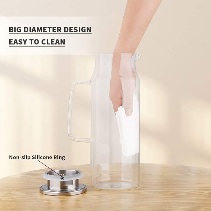 BOTTLE BOTTLE Glass Pitcher with Lid and Handle 50 oz/1500ml Water Pitcher for Ice Tea and Homemade Juice Heat Resistant Borosilicate Glass Carafe for Hot/Cold Water