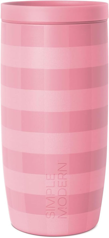 Simple Modern Voyager Signature | 16oz Travel Coffee Mug Tumbler with 360° Lid | Gifts for Women Men | Ceramic-Lined Insulated Stainless Steel Cold Brew Iced Coffee Cup | Velvet Pink Gingham