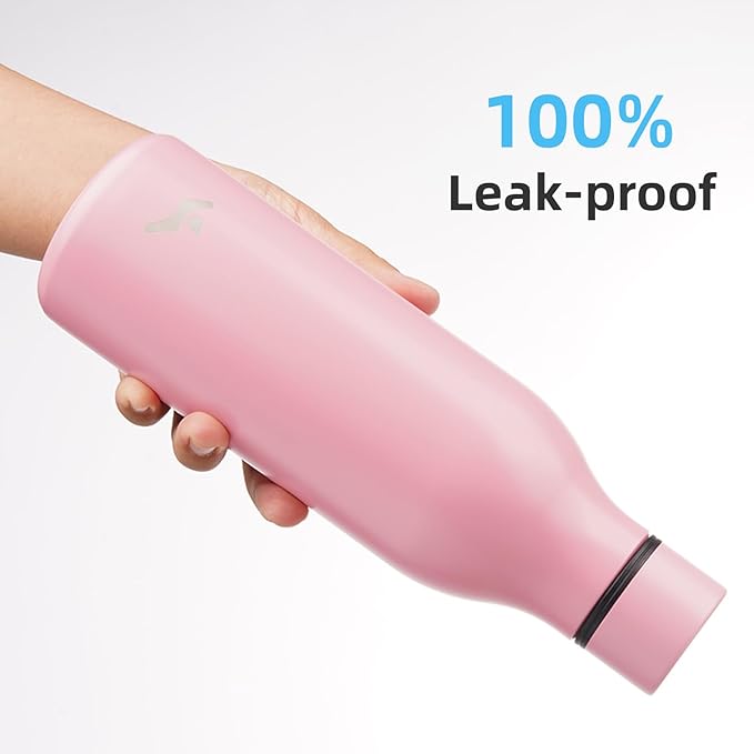 Insulated Water Bottle with Strap,18 oz Double Wall Stainless Steel Vacuum Bottles Metal Water Flask,Light Pink