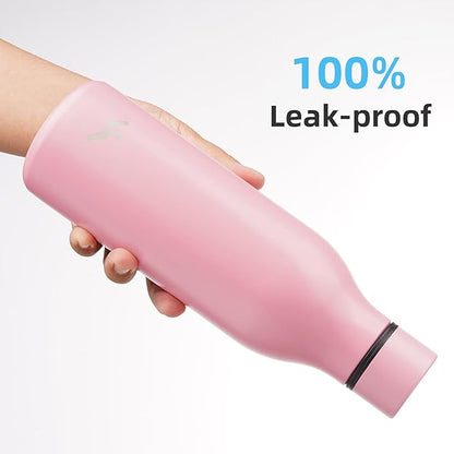 Insulated Water Bottle with Strap,18 oz Double Wall Stainless Steel Vacuum Bottles Metal Water Flask,Light Pink