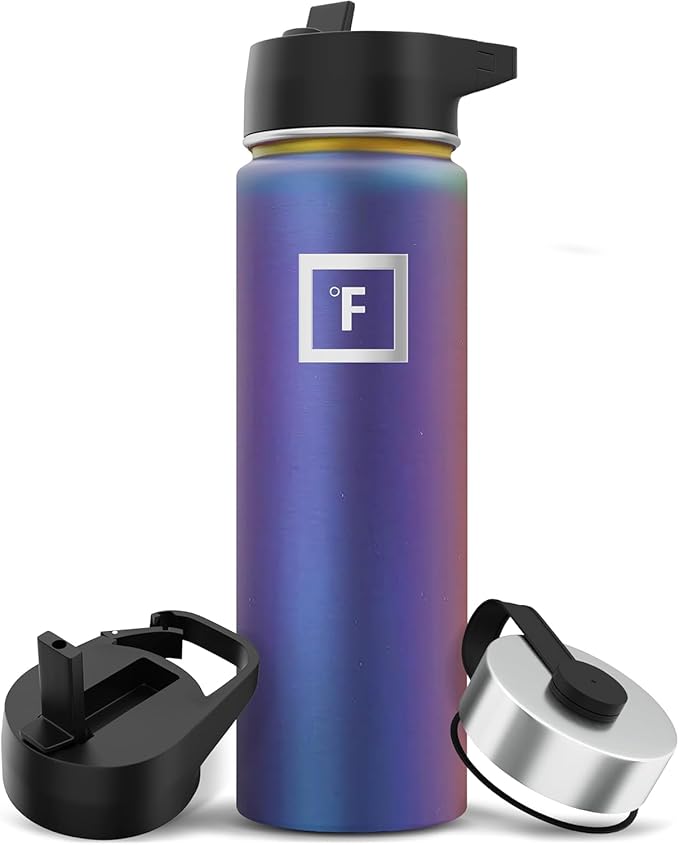 IRON °FLASK Camping & Hiking Hydration Flask with Straw, Wide Mouth Insulated Stainless Steel Sports Water Bottle - 22 oz Aurora