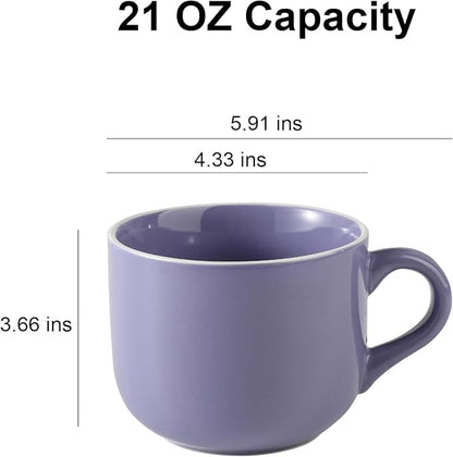 Soup Mugs with Handles, 21 OZ Large Ceramic Soup Cup, Oven Proof Soup Bowls Microwave Safe for Men Women Housewarming Birthday Christmas Gift, Purple