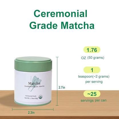 MatchAdmire Ceremonial Grade Zero-Burden Matcha Powder, Premium First Harvest USDA Certified Organic Green Tea Powder, Rich Flavor,100% Vegan with No Fillers,Radiation-Free Matcha(1.76oz/50g)
