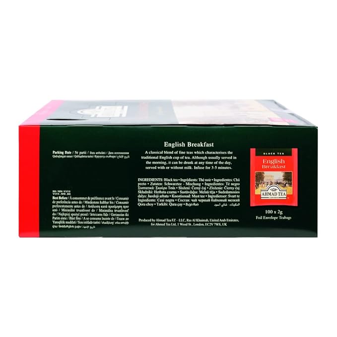 Ahmad Tea Black Tea, English Breakfast Teabags individually wrapped in foil, 100 ct - Caffeinated & Sugar-Free