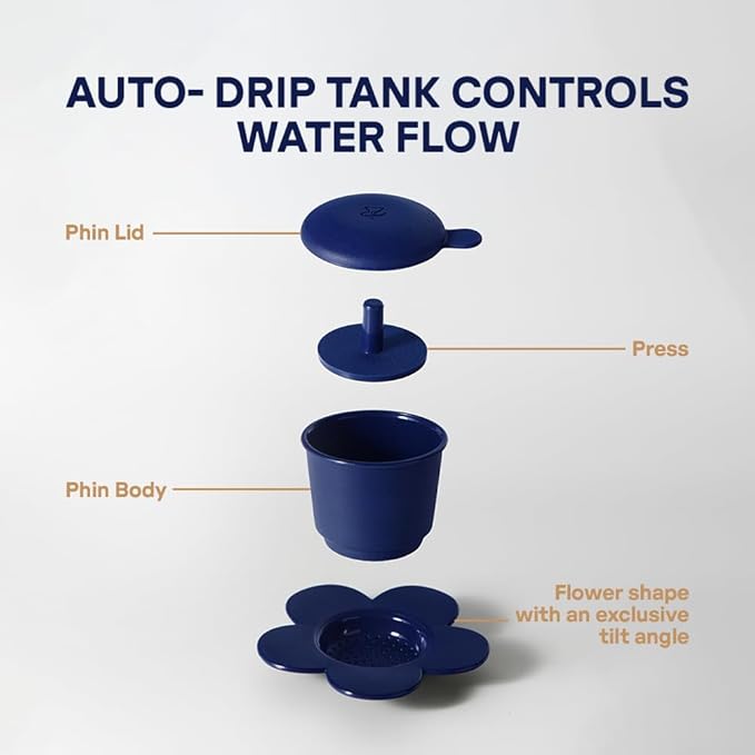 [Holiday Gift] Vietnamese Phin Filter, Plastic Reusable Pour Over Coffee Dripper, Single Cup Coffee Filter with Flower Design for Manual Brewing, Gift for Christmas Thankgiving (Navy)