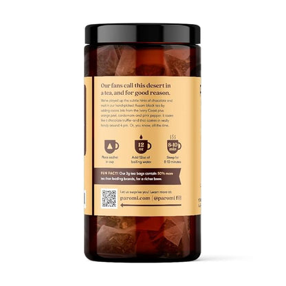Paromi Chocolate Orange Organic Black Tea, Signature Jar, 15 Count