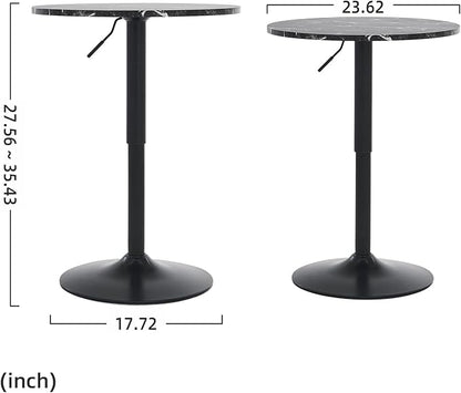 23.6" Round Bar Table, Adjustable Height, MDF Top with Metal Support, Suitable for Cafe, Kitchen Island, Counter, Black