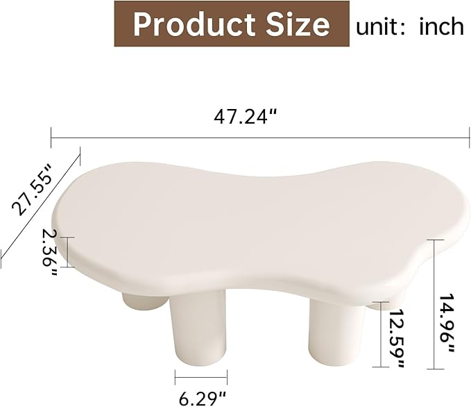 Cloud Coffee Table, Irregular Cream White Coffee Table with 4 Legs, Modern Center Table for Living Room, Indoor Tea Table, Easy Assembly