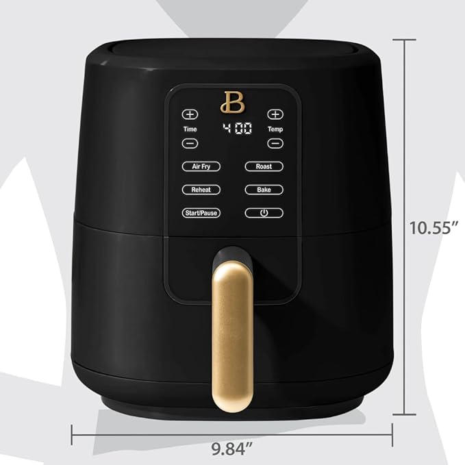 Beautiful 3-Quart Digital Air Fryer with TurboCrisp Technology by Drew Barrymore – 4 Preset Functions, 1200W Power, Non-Stick Coating, Dishwasher Safe Basket (Black Sesame)