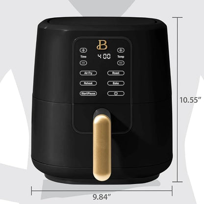 Beautiful 3-Quart Digital Air Fryer with TurboCrisp Technology by Drew Barrymore – 4 Preset Functions, 1200W Power, Non-Stick Coating, Dishwasher Safe Basket (Black Sesame)
