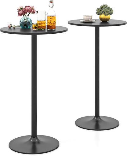 COSTWAY Round Bistro Table Set of 2, Height Adjustable Bar Height Cocktail Table, High Top Pub Table Snack Table with Heavy-Duty Metal Base for Home Bar, Dining Room, Restaurant, Black