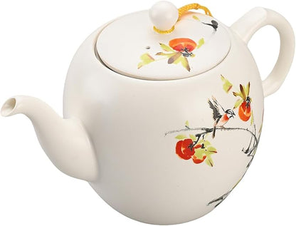 Teapot with Infuser Ceramic Tea Pot with Removable Stainless Steel Fliter for Loose Tea 15.80 OZ/450ml (1-2cups) Teapots for Tea Coffee Milk for Office Home Men Women White(Persimmon)