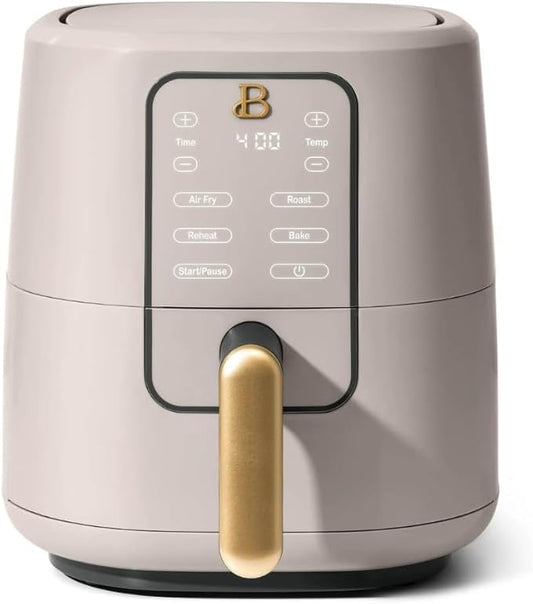 Beautiful 3-Quart Digital Air Fryer with TurboCrisp Technology by Drew Barrymore – 4 Preset Functions, 1200W Power, Non-Stick Coating, Dishwasher Safe Basket (Porcini Taupe)
