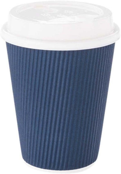 Restaurantware-12 Ounce Disposable Coffee Cups, 500 Ripple Wall Hot Cups For Coffee - Lids Sold Separately, Rolled Rim, Midnight Blue Paper Insulated Coffee Cups, For Hot Coffee, Tea, And More