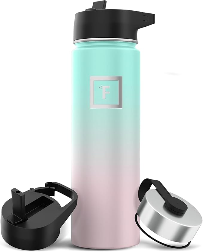IRON °FLASK Camping & Hiking Hydration Flask with Straw, Wide Mouth Insulated Stainless Steel Sports Water Bottle - 22 oz Bubble Gum