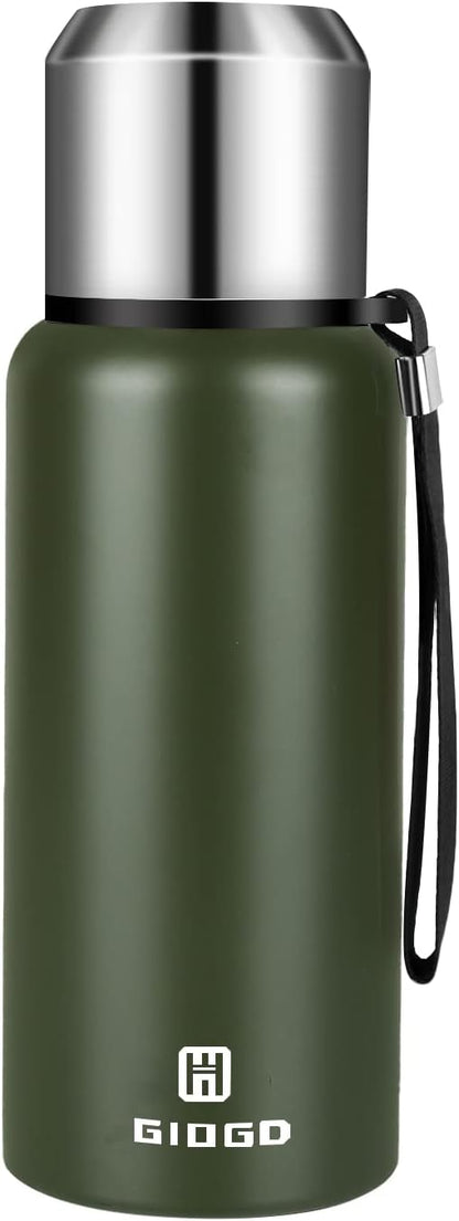 Insulated vacuum Thermo Bottle 500ml/16.9oz with cup Stainless steel coffee bottles for hot and cold drink water flask.(Green,500ml)