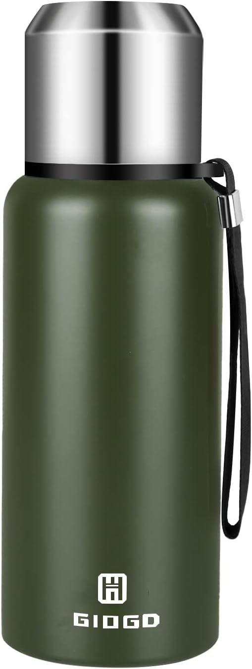 Insulated vacuum Thermo Bottle 500ml/16.9oz with cup Stainless steel coffee bottles for hot and cold drink water flask.(Green,500ml)