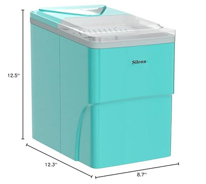 Silonn Ice Makers Countertop, 9 Cubes Ready in 6 Mins, 26lbs in 24Hrs, Self-Cleaning Ice Machine with Ice Scoop and Basket, 2 Sizes of Bullet Ice for Home Kitchen Office Bar Party, Green