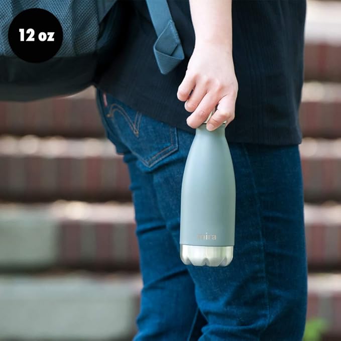 MIRA 12 oz Insulated Water Bottle - Slim Stainless Steel Cola Shape Thermo - Double Wall Hot & Cold Flask (24Hr Cold/12Hr Hot) - Pearl Blue