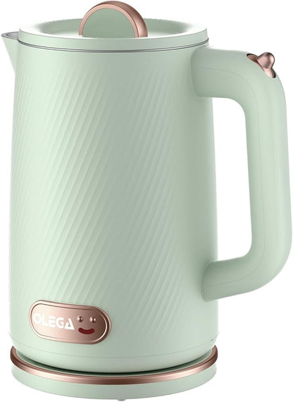OLEGA Electric Kettle - 1500W Electric Tea Kettle 1.8L Stainless Steel Inner Electric Kettles for Boiling Water Auto Shut Off Boil-Dry Protection Electric Water Kettle for Coffee Tea Green