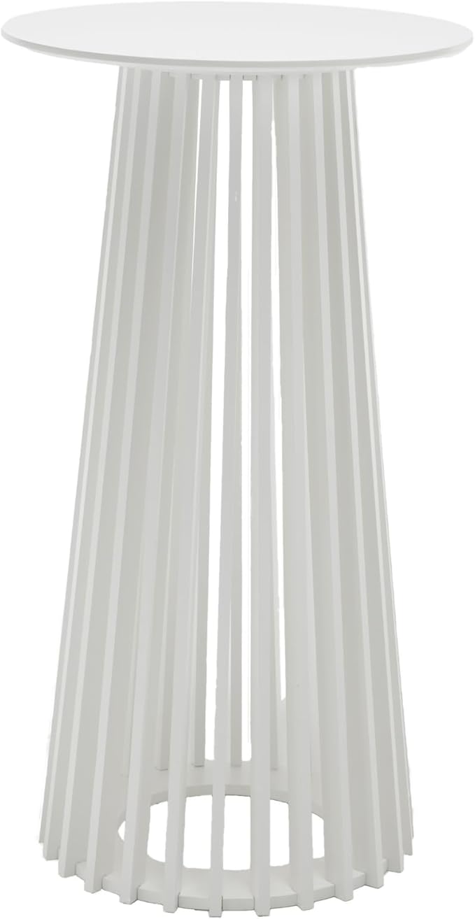 DUOMAY White Round Bar Table, 43.5" High Wood Bar Table with Stylish Geometric Base, Modern Style Cocktail Tables for Parties, Kitchen, Dining Room, Coffee Shop