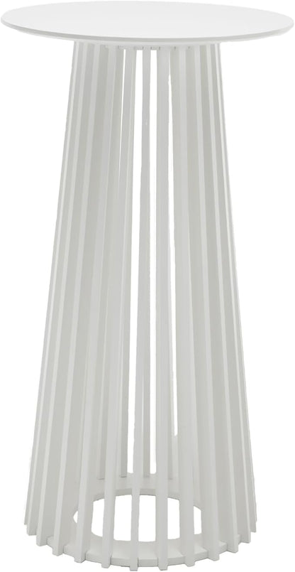 DUOMAY White Round Bar Table, 43.5" High Wood Bar Table with Stylish Geometric Base, Modern Style Cocktail Tables for Parties, Kitchen, Dining Room, Coffee Shop