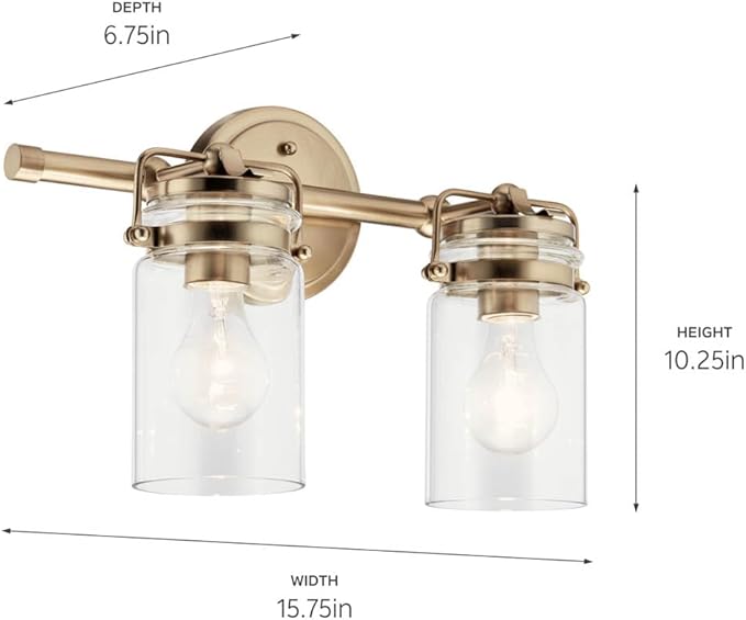 Kichler Brinley 2 Light Vanity Light in Champagne Bronze with Clear Glass for Bathroom and Powder Room, (15.75" W x 10.25" H),45688CPZ