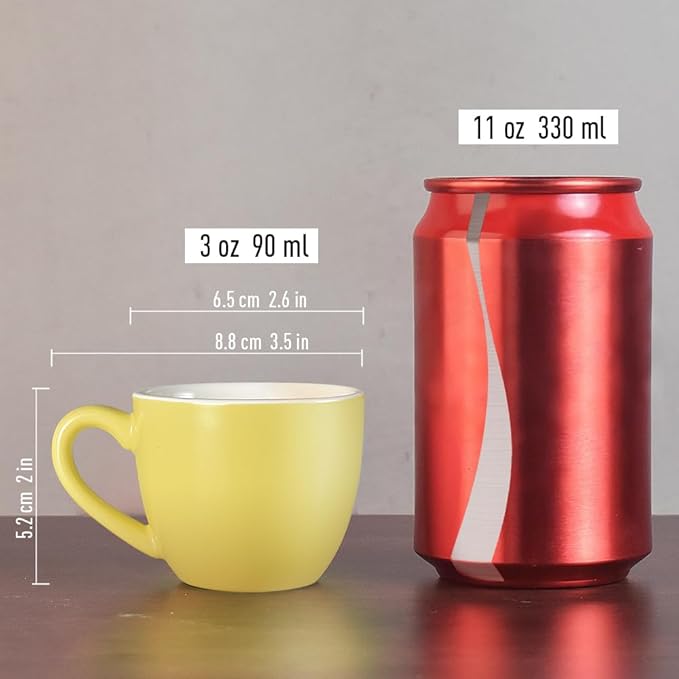 homEdge Mini Procelain Espresso Cup, 3 Ounces / 90 ml Tiny Coffee Mugs Demitasse for Espresso, Tea- Yellow