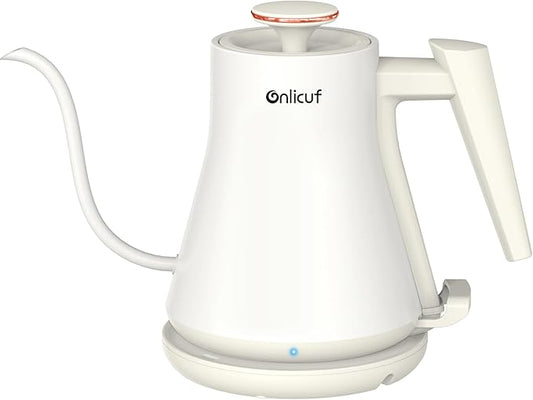 Electric Kettle, Gooseneck Electric Water Kettle for Pour Over Coffee & Tea, 0.8L Quick Heating Small Hot Water Kettle Electric, Stainless Steel, Auto-Off & Boil Dry Protection, Matte White