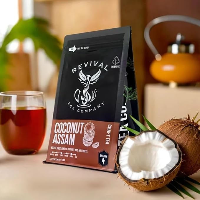 Revival Tea Company Coconut Assam Tea - Black Tea Blend with Coconut - Loose Leaf 6 Ounces