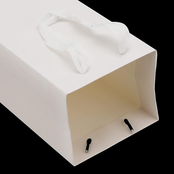 SEUNMUK 30 Pack 13.8 x 4.3 x 3.5 Inch White Wine Bottle Bags, 250 gsm Thick Strong Paper Wine Gift Bag with handles, Elegant Paper Bags for Party Shopping Retail Wedding
