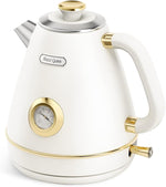 Load image into Gallery viewer, Hazel Quinn Retro Electric Kettle - 1.7 Liters / 57.5 Ounces Tea Kettle with Thermometer, All Stainless Steel, 1200 Watts Fast Boiling, BPA-free, Cordless, Automatic Shut Off - Pearl White