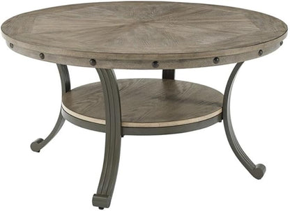 Pemberly Row Transitional Metal and Wood Round Coffee Table in Pewter
