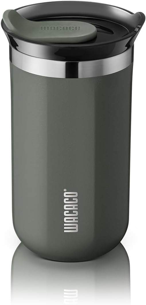 WACACO Octaroma Lungo Vacuum Insulated Coffee Mug, Double-wall Stainless Steel Travel Tumbler With Drinking Lid, 10 fl oz(300ml)， Dim Grey