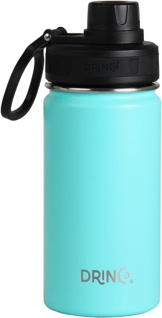 DRINCO Stainless Steel Water Bottle Spout Lid Vacuum Insulated Double Wall Water Bottle Wide Mouth (40oz 32oz 22oz 18oz 14oz) Leak Proof Keeps Cold or Hot (14 oz, 14oz Teal)